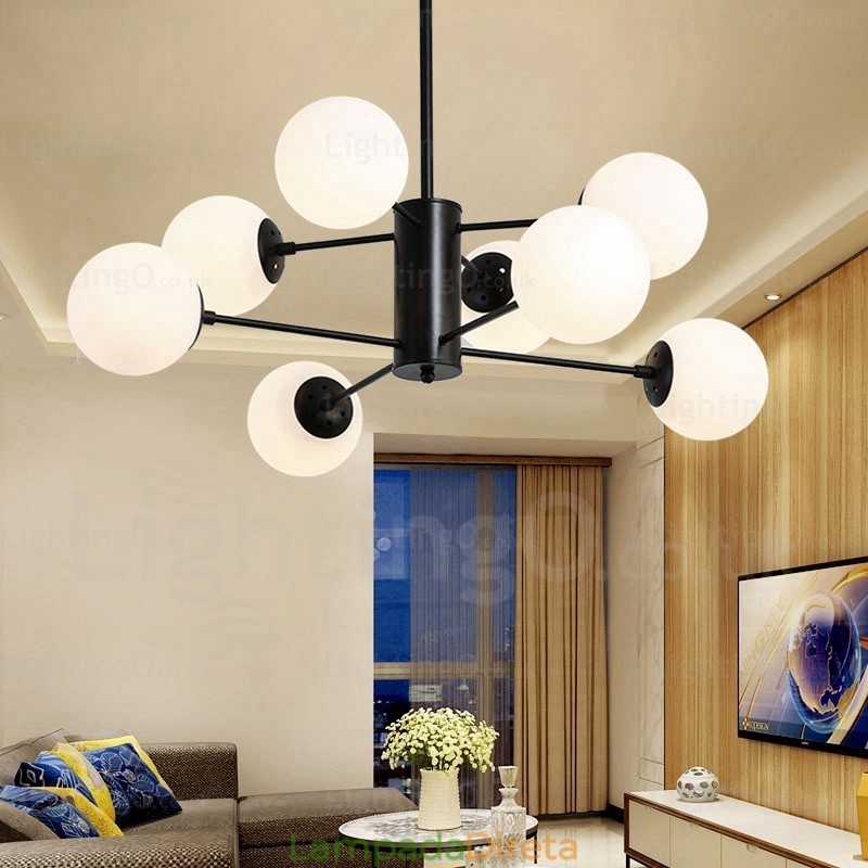 Lustre moderno contemporâneo de 8 luzes com cúpula de vidro