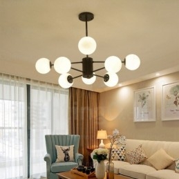 Lustre moderno contemporâneo de 8 luzes com cúpula de vidro
