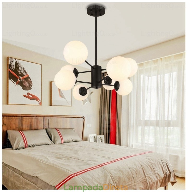 Lustre moderno contemporâneo de 8 luzes com cúpula de vidro