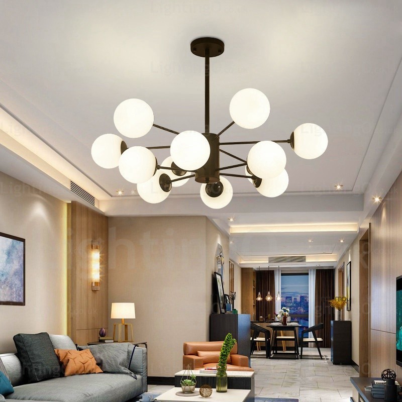 Lustre nórdico de 12 luzes com cúpula de vidro