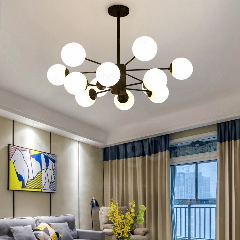 Lustre nórdico de 12 luzes com cúpula de vidro