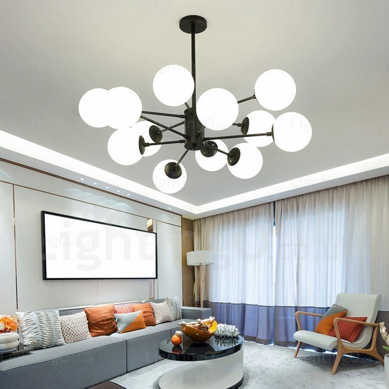 Lustre nórdico de 12 luzes com cúpula de vidro