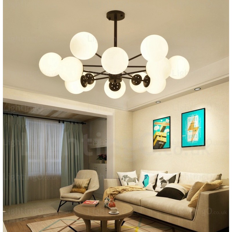 Lustre nórdico de 12 luzes com cúpula de vidro