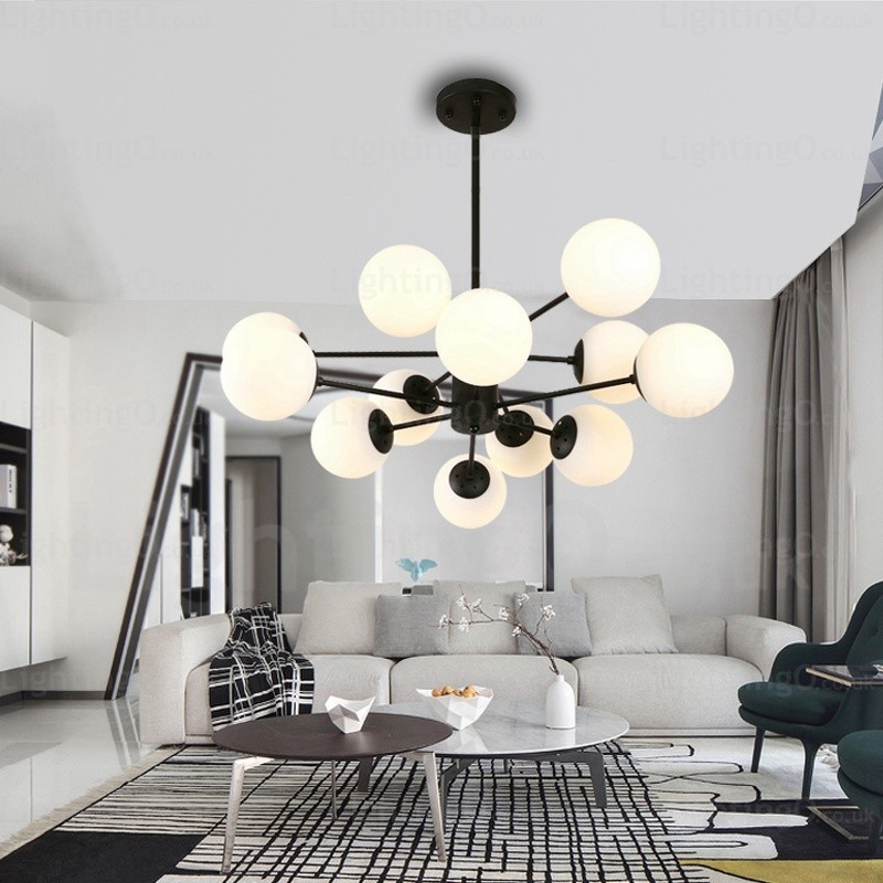 Lustre nórdico de 12 luzes com cúpula de vidro