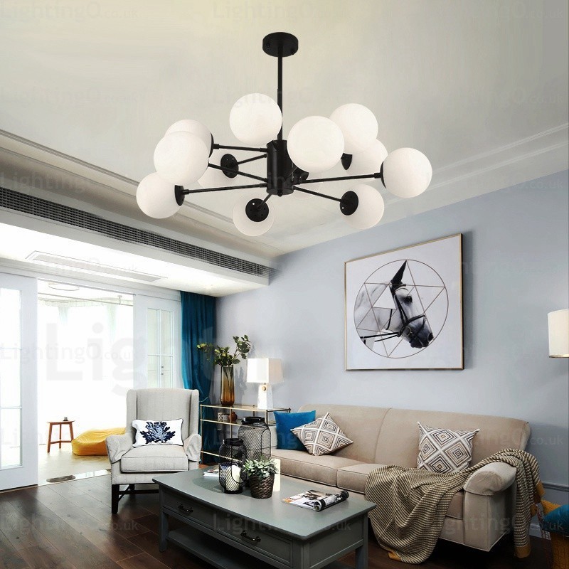 Lustre nórdico de 12 luzes com cúpula de vidro
