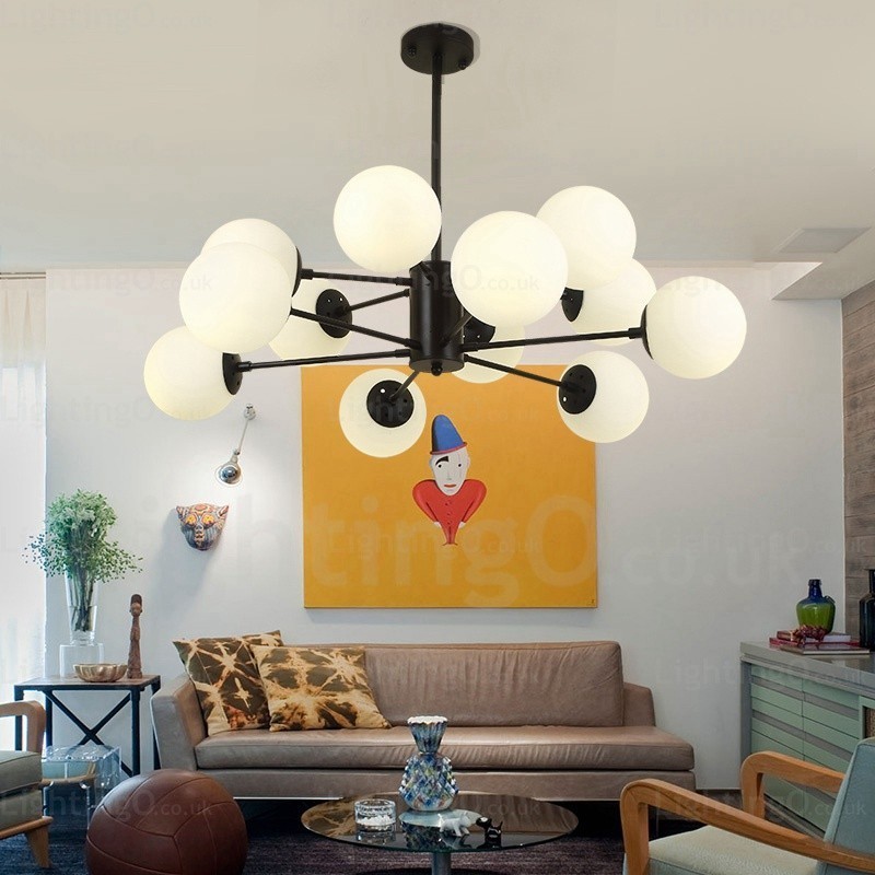 Lustre nórdico de 12 luzes com cúpula de vidro