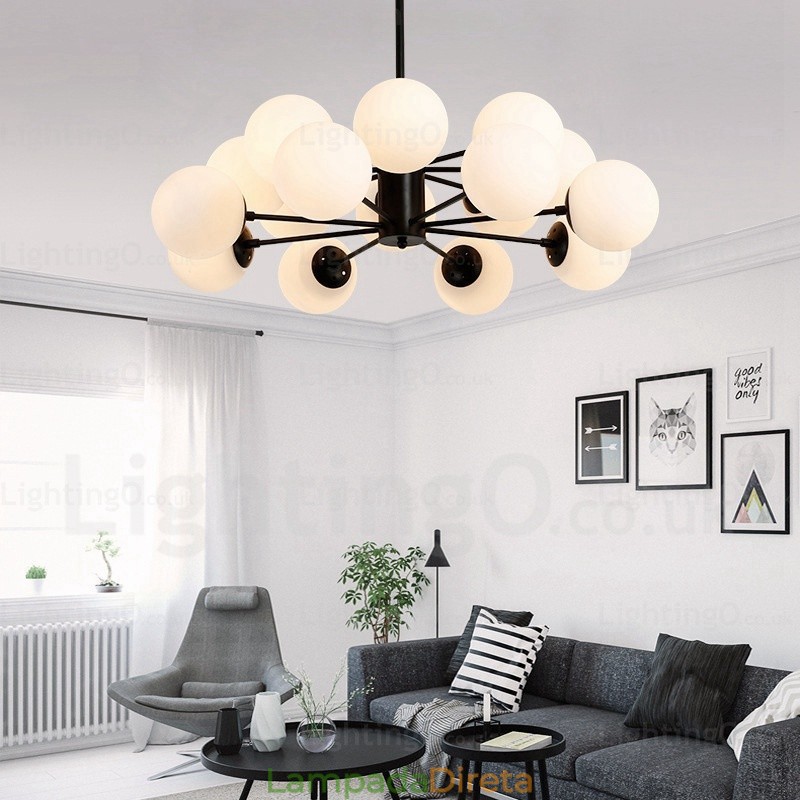 Lustre nórdico de 16 luzes com cúpula de vidro