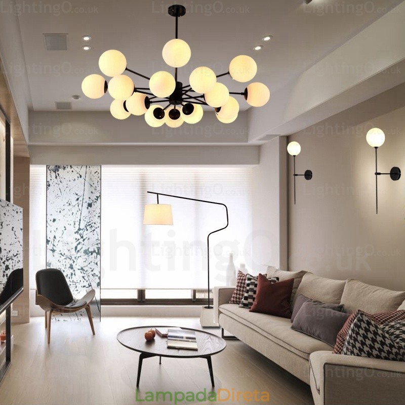 Lustre nórdico de 16 luzes com cúpula de vidro
