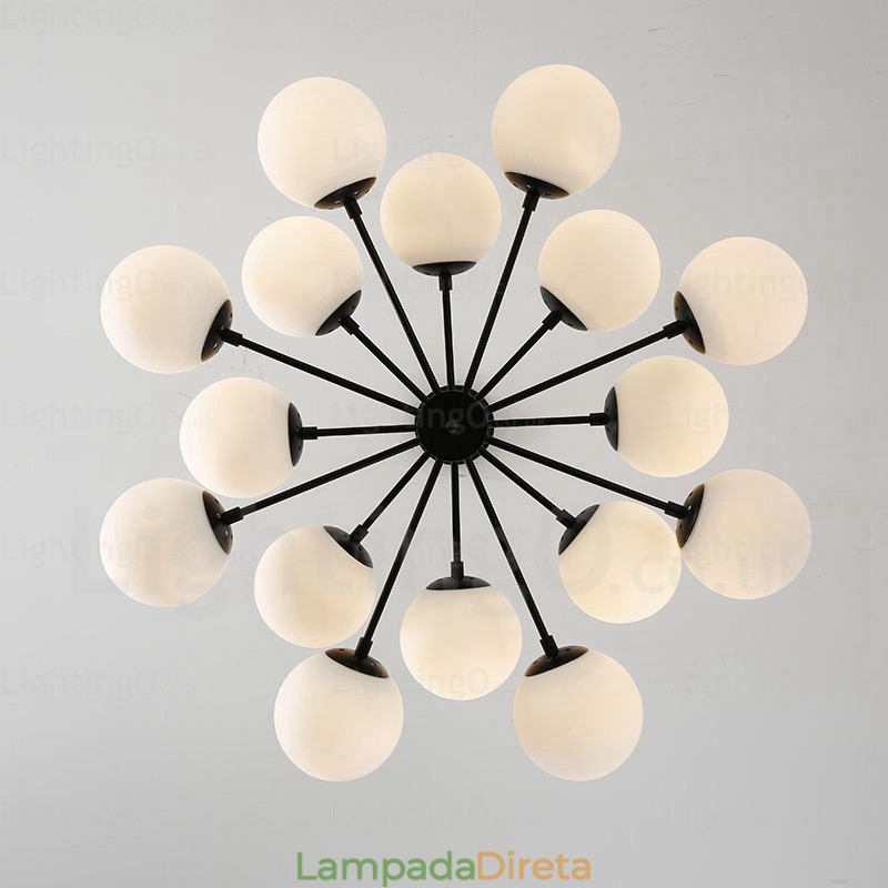 Lustre nórdico de 16 luzes com cúpula de vidro