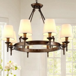 Luminária pendente rústica nórdica de 8 luzes com cúpula de tecido