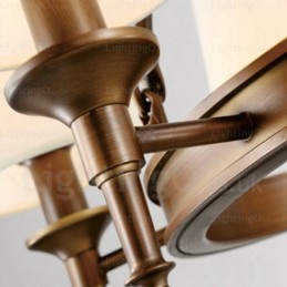 Luminária pendente rústica nórdica de 8 luzes com cúpula de tecido