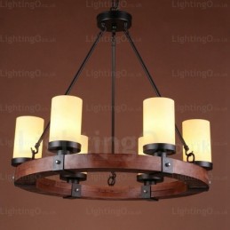 Luminária pendente rústica de 6 luzes com cúpula de vidro