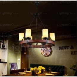 Luminária pendente rústica de 6 luzes com cúpula de vidro