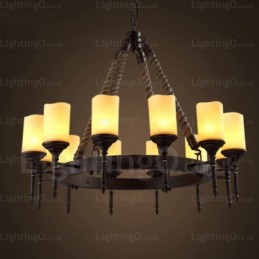 12 Luzes Country Rústico Vintage Retro Pendente Luz com Sombra de Vidro