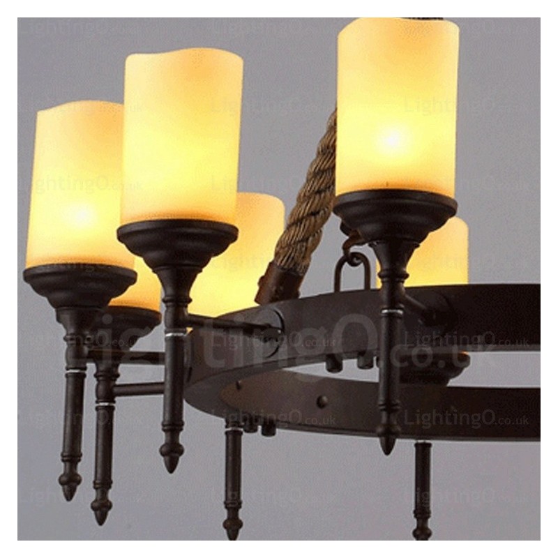 12 Luzes Country Rústico Vintage Retro Pendente Luz com Sombra de Vidro