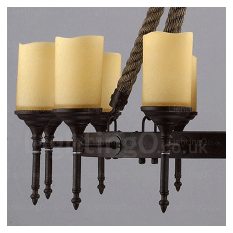 12 Luzes Country Rústico Vintage Retro Pendente Luz com Sombra de Vidro