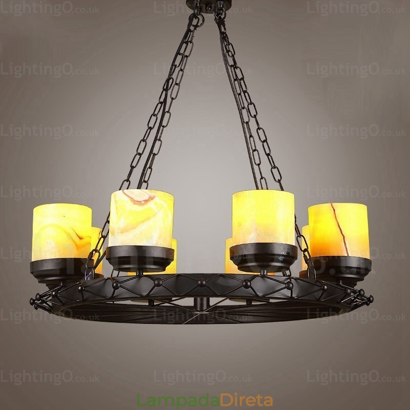 8 Luzes Country Rústico Vintage Retro Pendente Luz com Sombra de Vidro