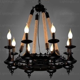 Luminária pendente rústica de 8 luzes