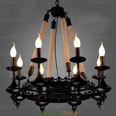 Luminária pendente rústica de 8 luzes Luminária pendente rústica de 8 luzes