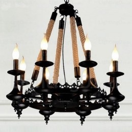 Luminária pendente rústica de 8 luzes
