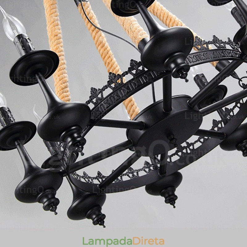 Luminária pendente rústica de 8 luzes