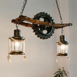 2 Luzes Country Rústico Vintage Retro Pendente Luz com Sombra de Vidro