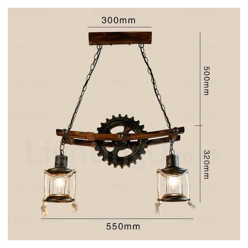 2 Luzes Country Rústico Vintage Retro Pendente Luz com Sombra de Vidro