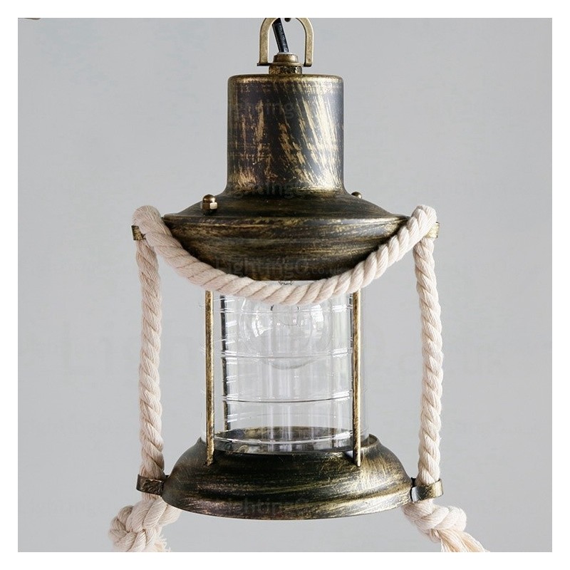 2 Luzes Country Rústico Vintage Retro Pendente Luz com Sombra de Vidro
