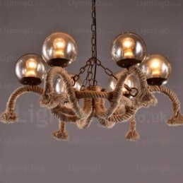 Luminária pendente retrô vintage de 6 luzes com cúpula de vidro