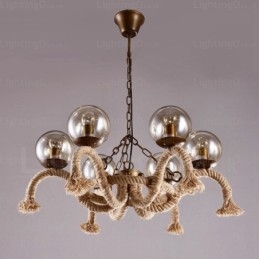 Luminária pendente retrô vintage de 6 luzes com cúpula de vidro