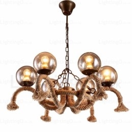 Luminária pendente retrô vintage de 6 luzes com cúpula de vidro