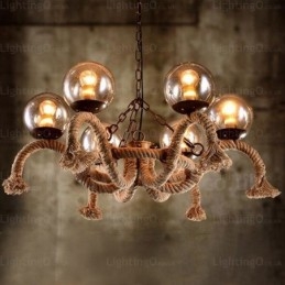 Luminária pendente retrô vintage de 6 luzes com cúpula de vidro
