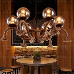 Luminária pendente retrô vintage de 6 luzes com cúpula de vidro