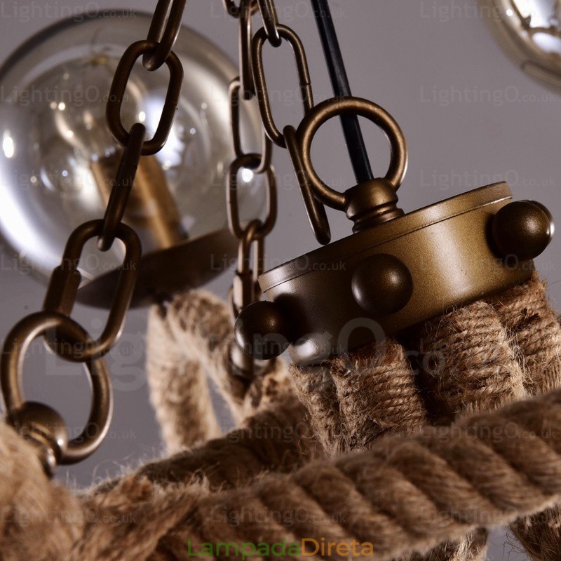 Luminária pendente retrô vintage de 6 luzes com cúpula de vidro