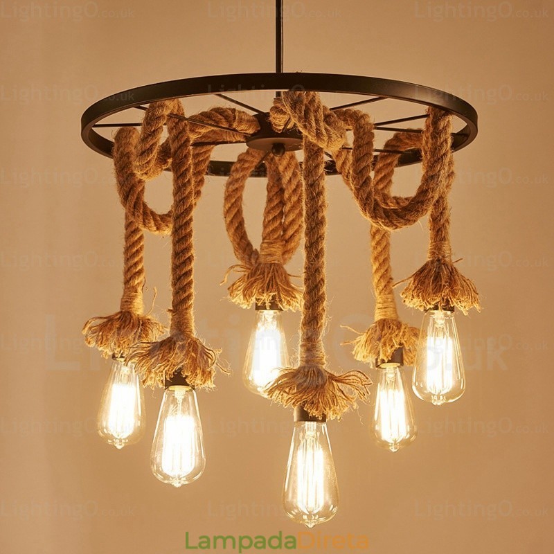 Luminária pendente retrô vintage de 6 luzes