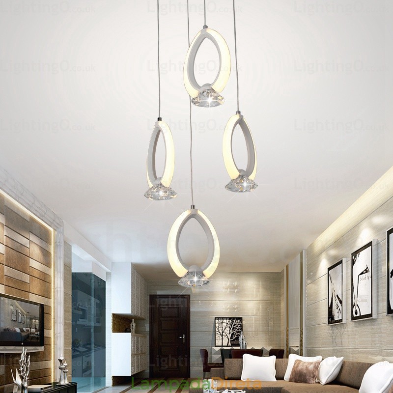 1 luz moderna contemporânea pendente com cúpula de cristal