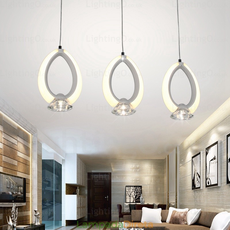 1 luz moderna contemporânea pendente com cúpula de cristal
