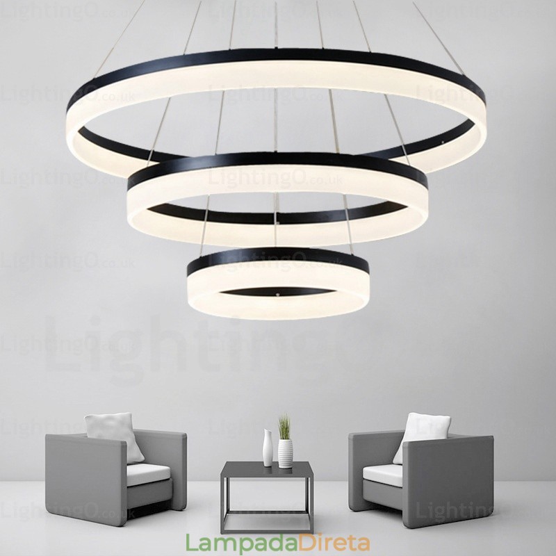 Wi Fi Smart Dimmable 3 anéis moderno contemporâneo pingente luz com acrílico sombra