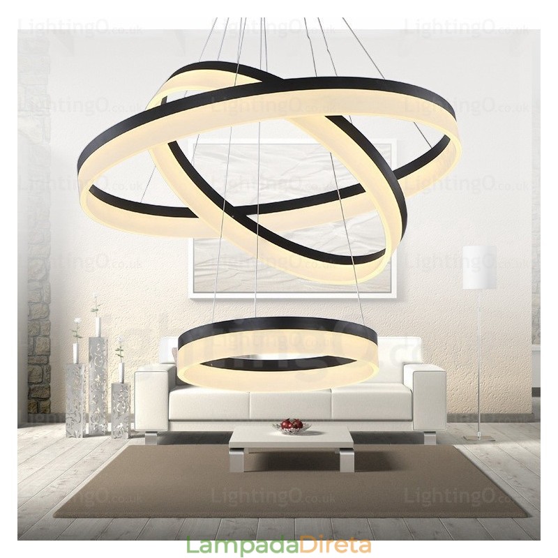 Wi Fi Smart Dimmable 3 anéis moderno contemporâneo pingente luz com acrílico sombra
