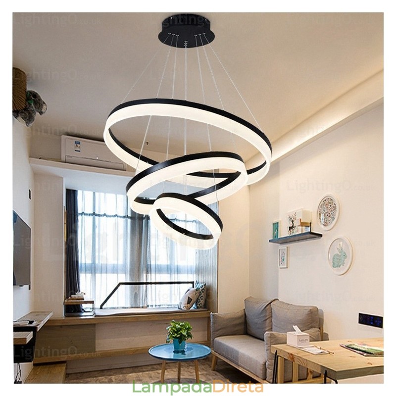 Wi Fi Smart Dimmable 3 anéis moderno contemporâneo pingente luz com acrílico sombra