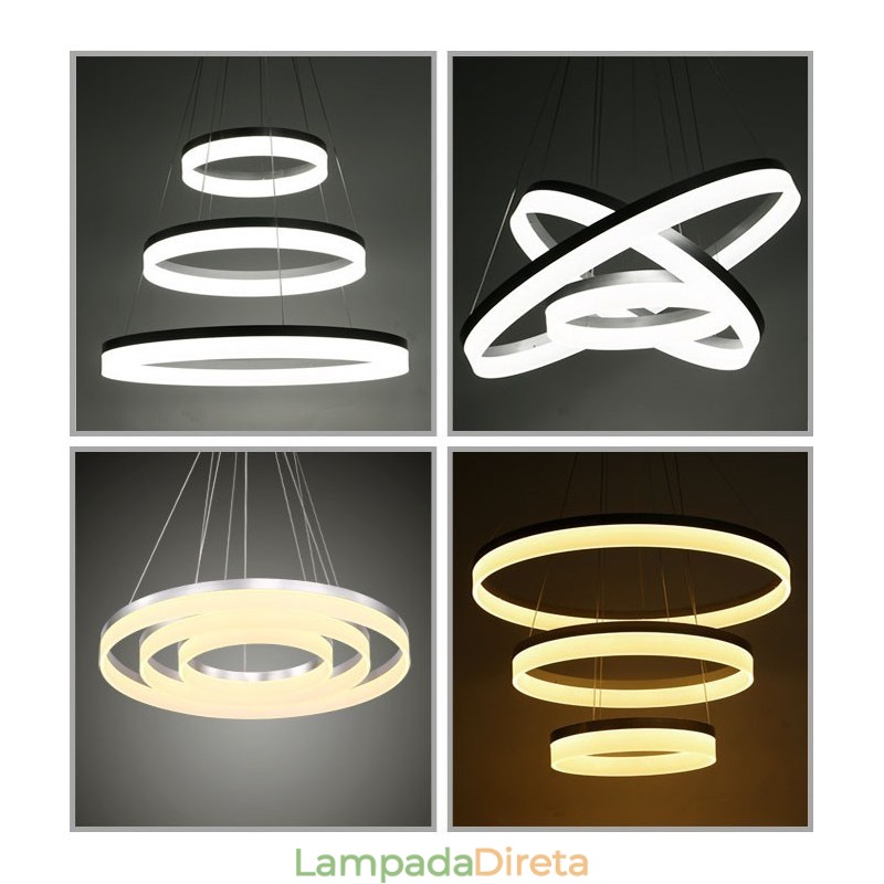Wi Fi Smart Dimmable 3 anéis moderno contemporâneo pingente luz com acrílico sombra