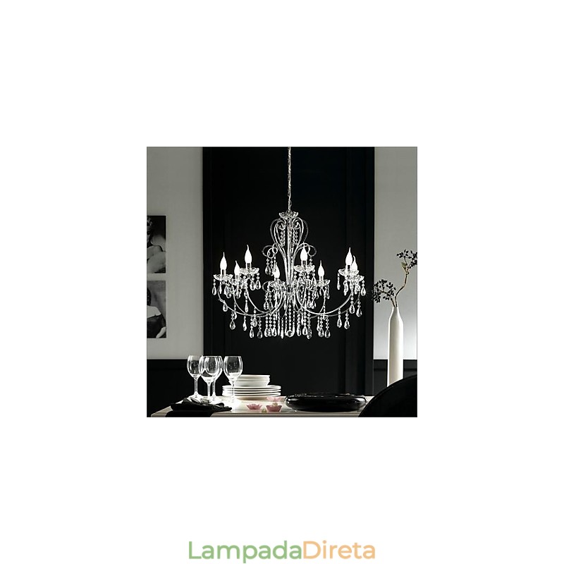 Lustre de cristal cromado clássico tradicional em metal