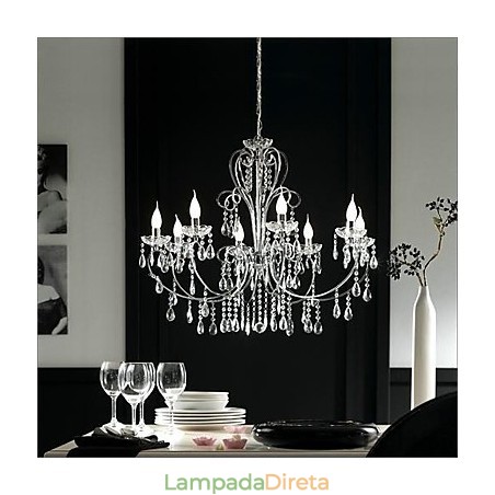 Lustre de cristal cromado clássico tradicional em metal Lustre de cristal cromado clássico tradicional em metal