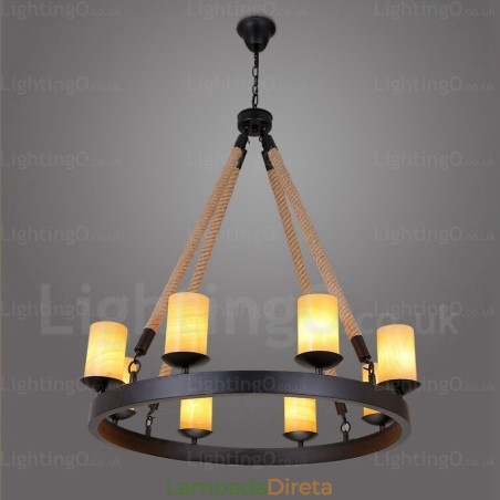 Luminária pendente retrô vintage de 8 luzes com cúpula de mármore Luminária pendente retrô vintage de 8 luzes com cúpula de mármore
