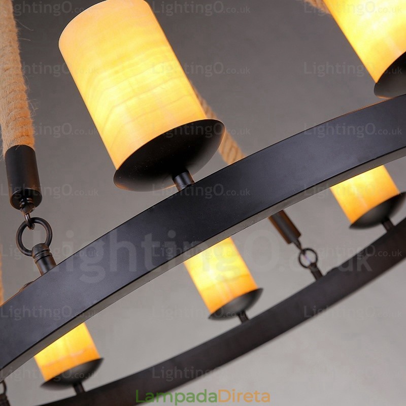 Luminária pendente retrô vintage de 8 luzes com cúpula de mármore