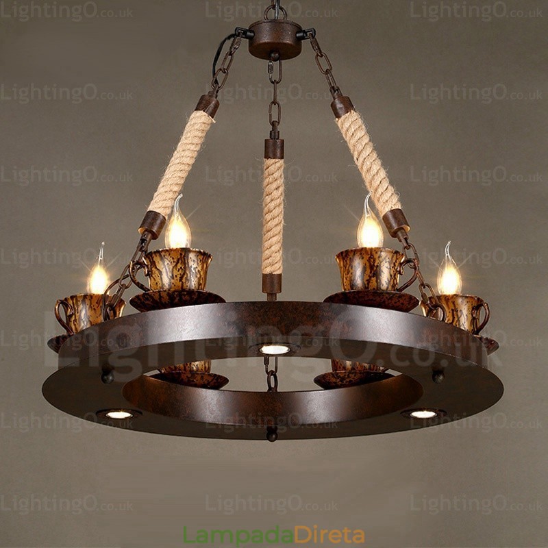 Luminária pendente rústica de 9 luzes