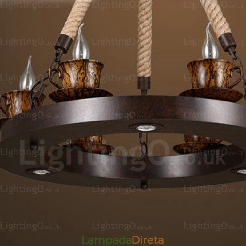 Luminária pendente rústica de 9 luzes