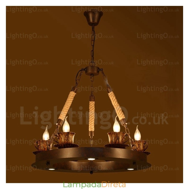 Luminária pendente rústica de 9 luzes