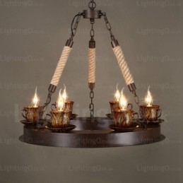 Luminária pendente rústica de 9 luzes