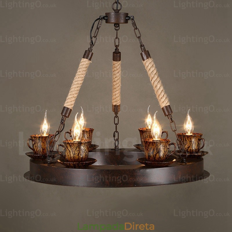 Luminária pendente rústica de 9 luzes